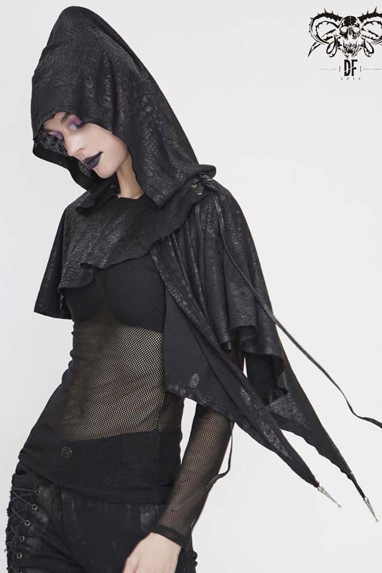 Schwarzer Metallanhänger Retro dünner gestrickter Kapuzenschal für Damen im Gothic-Stil