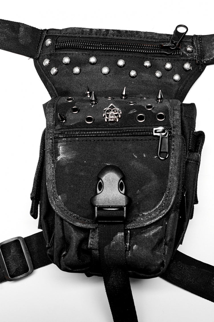 Black Adjustable Skull Rivets Men's Steampunk Waist Bag