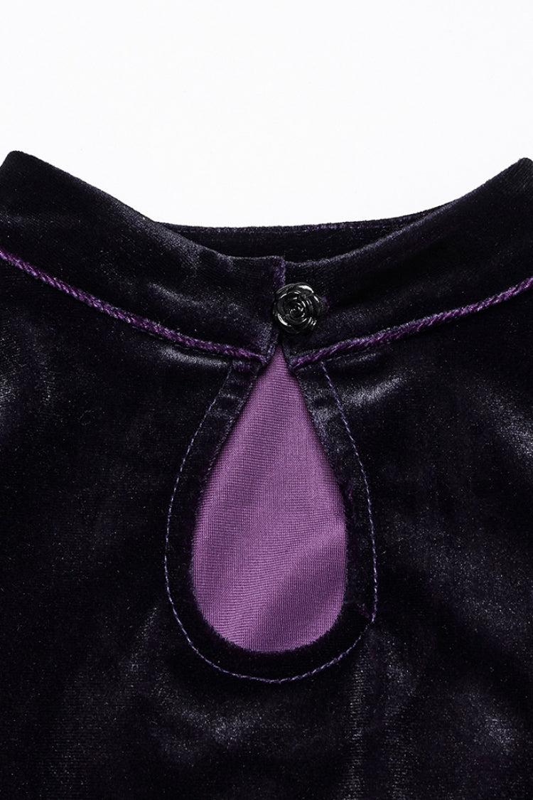 Black/Purple Drawstring Long Sleeves Gradient Women's Gothic Dress