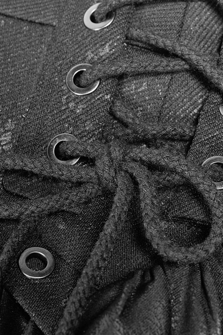 Black Multi-layer PU Leather Stitching Lace Women's Steampunk Skirt