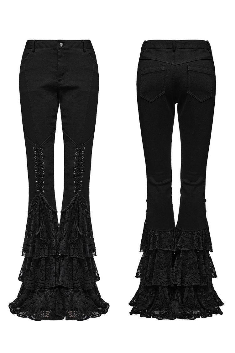 Schwarze dreifach geschichtete Rüschen-Schnür-Mesh-Gothic-Hose für Damen 