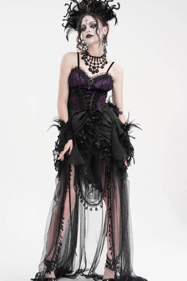 Purple Lace Lace-Up Women's Gothic Overbust Corset