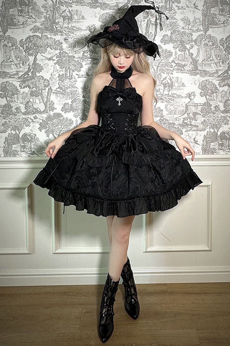 Solid Color [The Mystery of The Doll] Halterneck Ruffle Bowknot Drawstring Gothic Lolita Dress 4 Colors