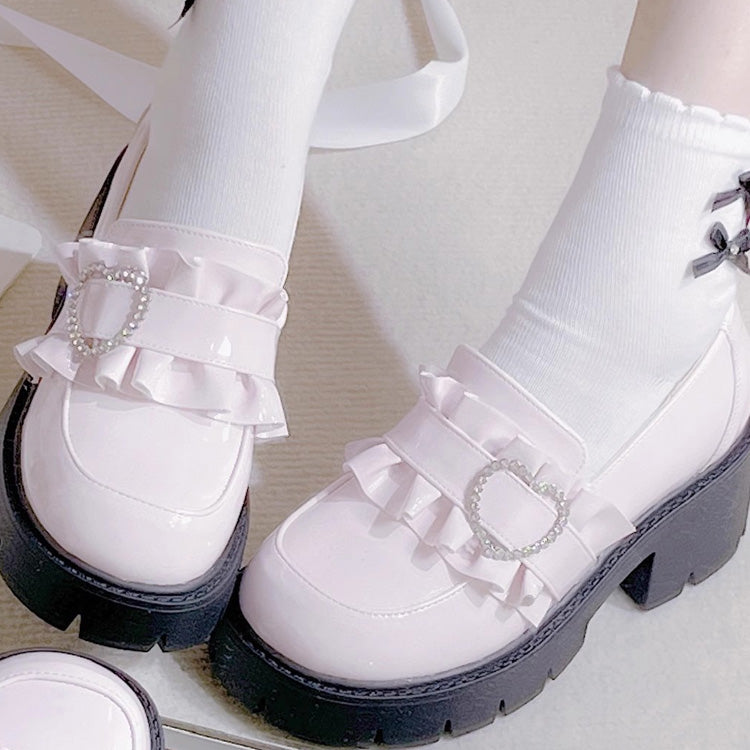 Heart Rhinestone Jirai Kei Elegant Lolita Platforms 3 Colors