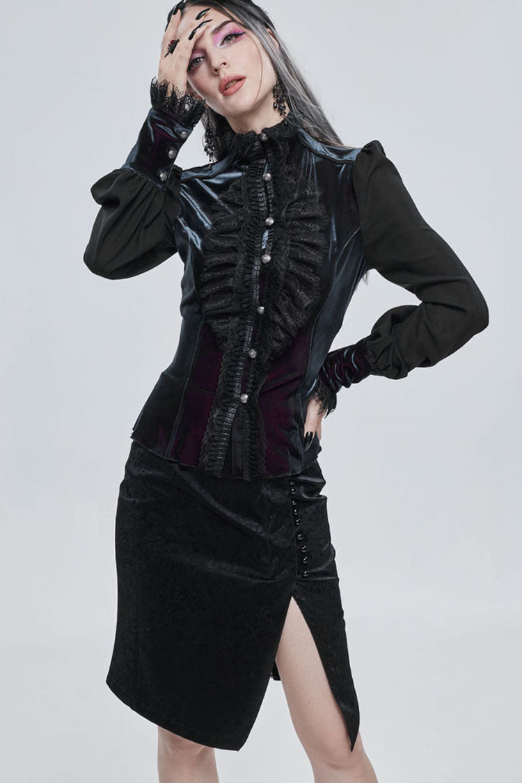 Black Gothic Pattern Leather Button Decoration Slim-Fitting Hip Women's Skirt