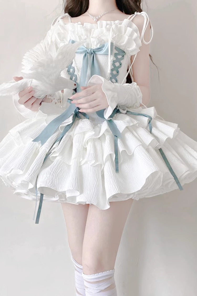 [Thousand Paper Cranes] Sleeveless Multi-Layered Ruffle Bowknot Lace-Up Fishbone Gothic Lolita Jsk Dress 4 Colors