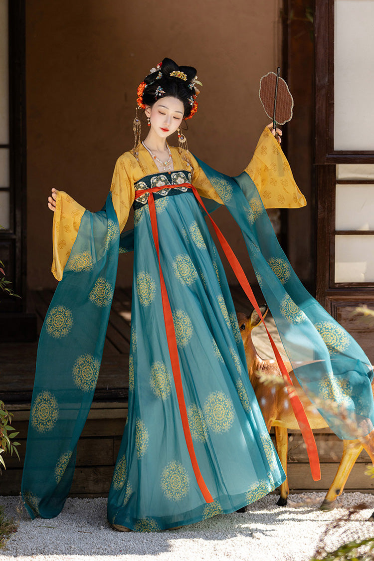 [A Feast Of The Tang Dynasty] Long Sleeves High Waisted Printed Embroidered Women's Casual Sweet Classic Hanfu Set