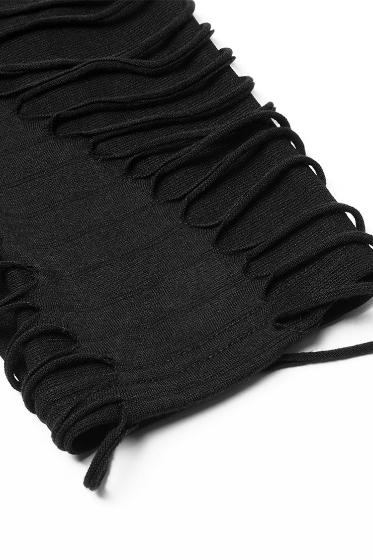 Black Round Collar Long Sleeves Double-Layered Ripped Men's Gothic Blouse