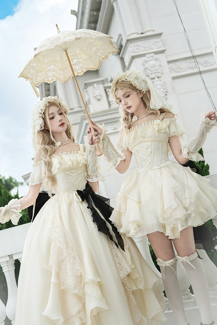 Ivory [Moonlight Variations] Robe Jsk Sweet Lolita sans manches à volants et lacets 
