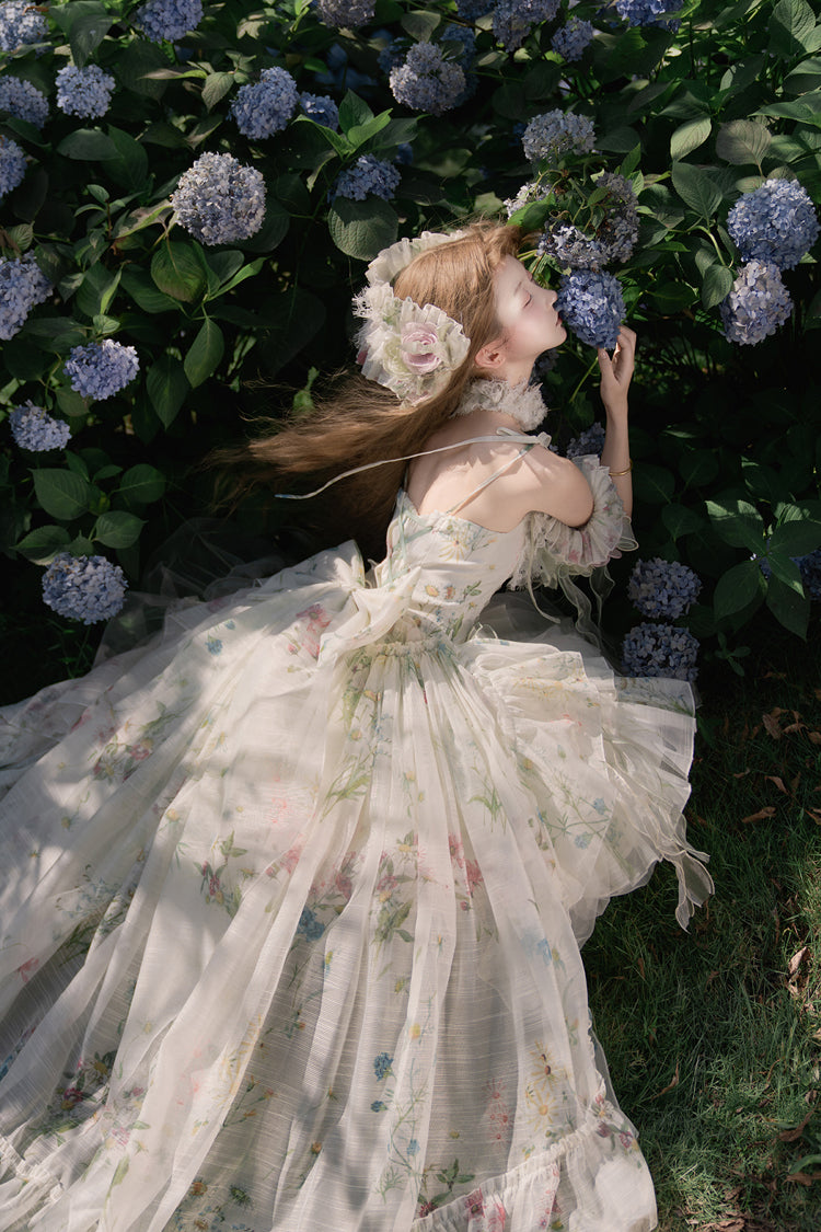 Green [Spring Rose] Sleeveless Multi-Layered Bowknot Lace-Up Fishbone Sweet Lolita Jsk Dress