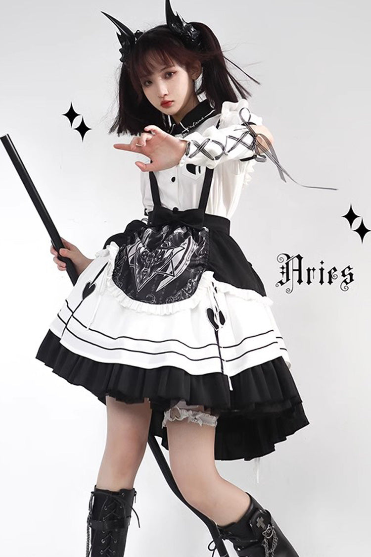 White/Black Ruffle British Style Maid Gothic Lolita Strap Dress