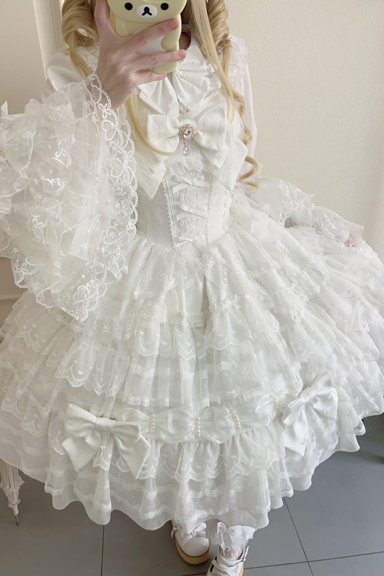 White [Dream Prologue] Doll Multi-Layered Bowknot Lace Sweet Princess Lolita Dress