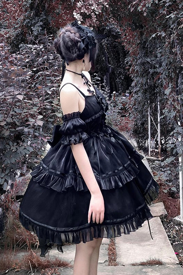 Black Angels Come Detached Hime Sleeves Ruffle Gothic Lolita Jsk Tiered Dress