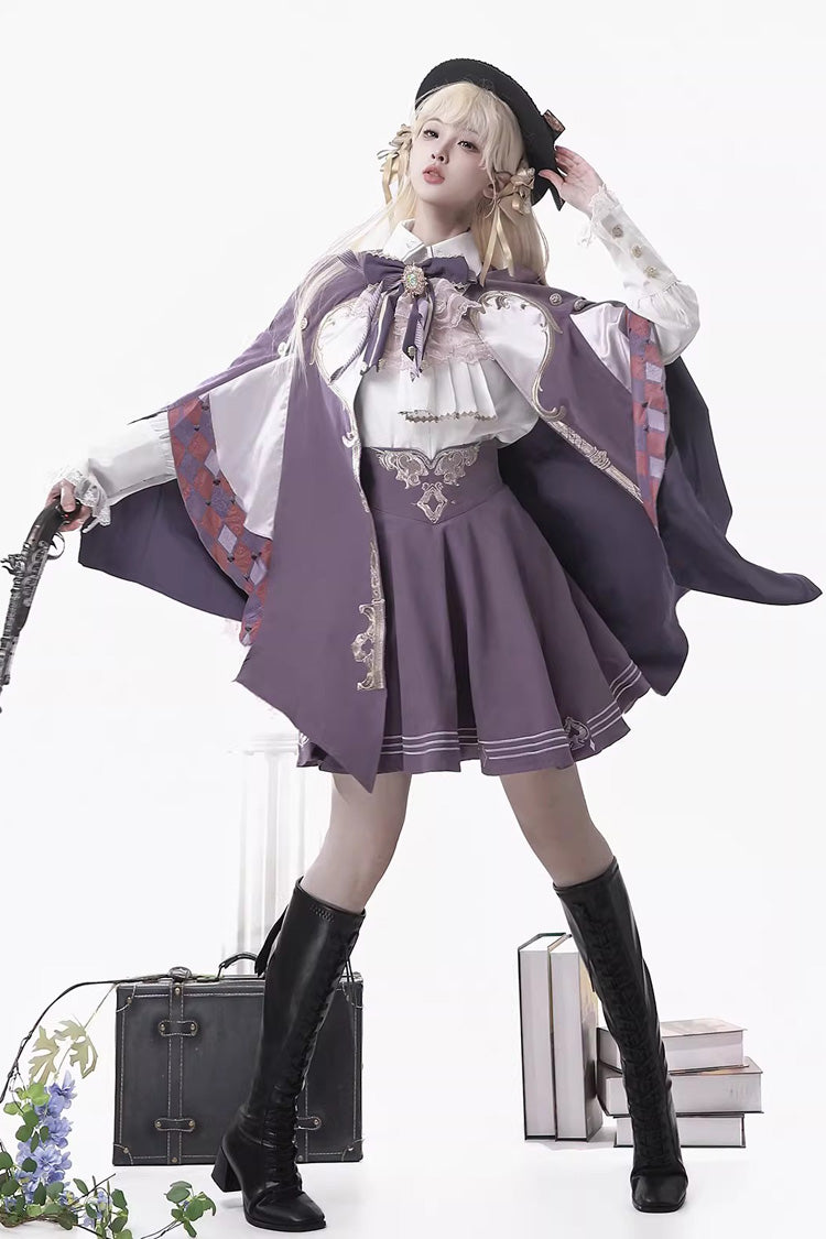 パープル【マジックカーニバル】プリントフリル刺繍リボンゴスロリ王子ロリータスカートセット