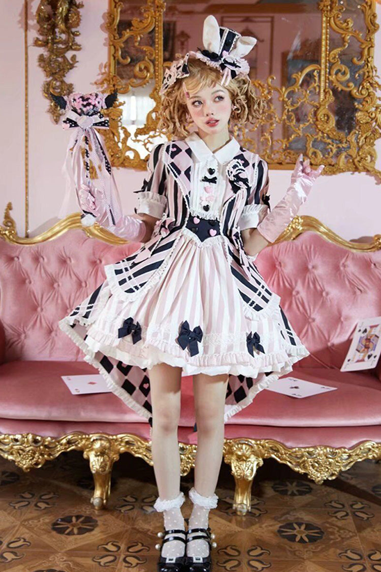 Black/Pink Short Sleeves Weird Theater Print Ruffle Bowknot Sweet Lolita Dress