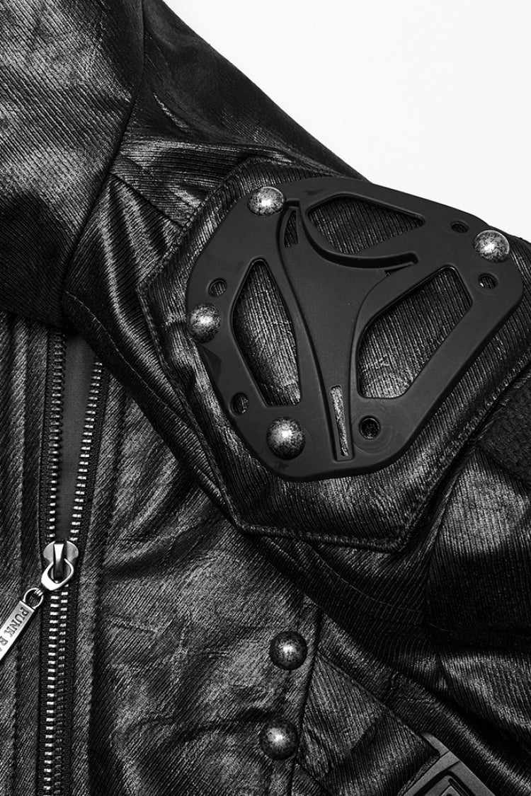 Manteau Punk pour Homme en Cuir Synthétique Noir à Col Montant et Manches Longues avec Boucle 