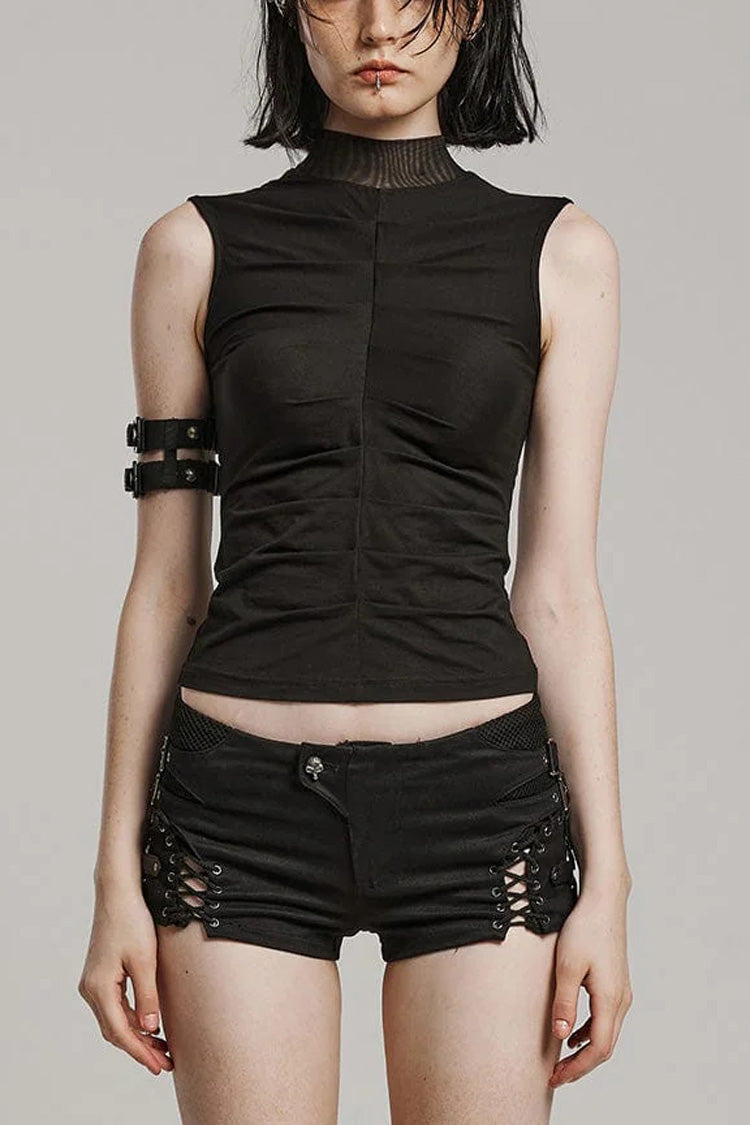 Black Sleeveless Mesh Hollow Slim Womens Gothic Vest