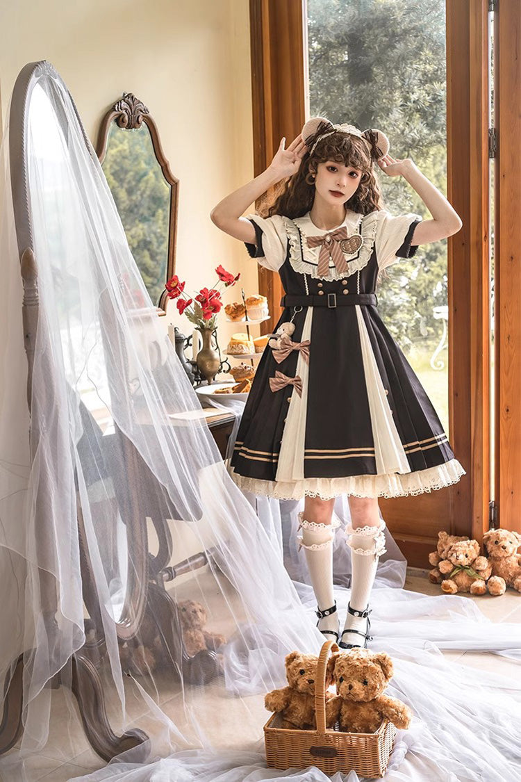 Black/White Chocolate Workshop Short Version Elegant Short Puff Sleeves Sweet Lolita Dress