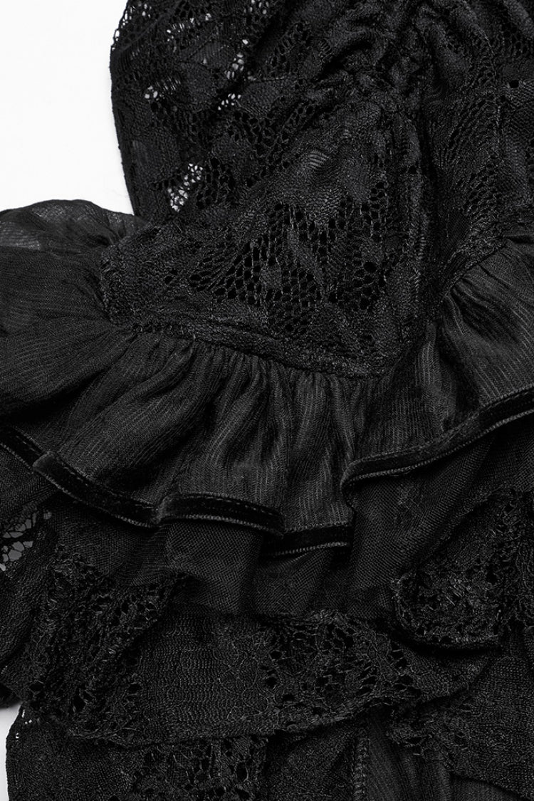 Jupe Punk Femme en Dentelle Creuse à Cordon de Serrage Noir 