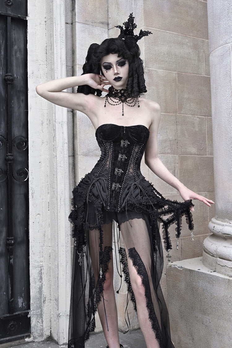 Black [Hell Alice] Hollow Lace-Up Fishbone Gothic Lolita Dress Corset
