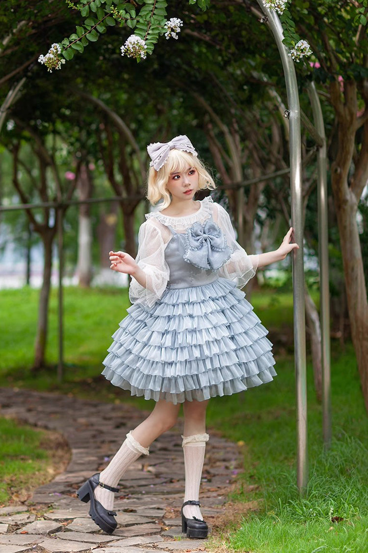 Multi-layer Plaid Print Ruffle Bowknot Sweet Lolita Tiered Dress 3 Colors