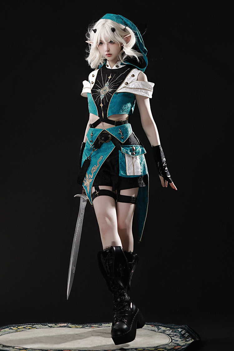 Blue/Green [Traveler’s Outfit] Print Embroidery Hooded Ouji Fashion Sweet Handsome Lolita Set
