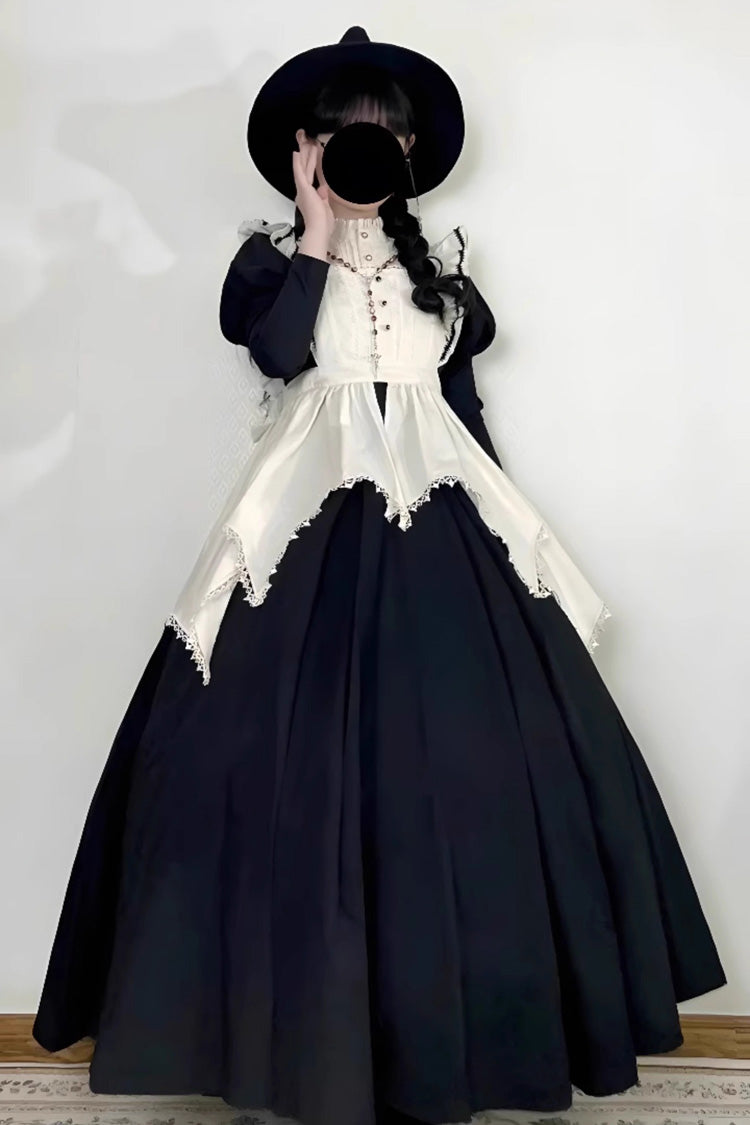 Black/White Nun Style Maid Long Puff Sleeves Slim Gothic Lolita Dress