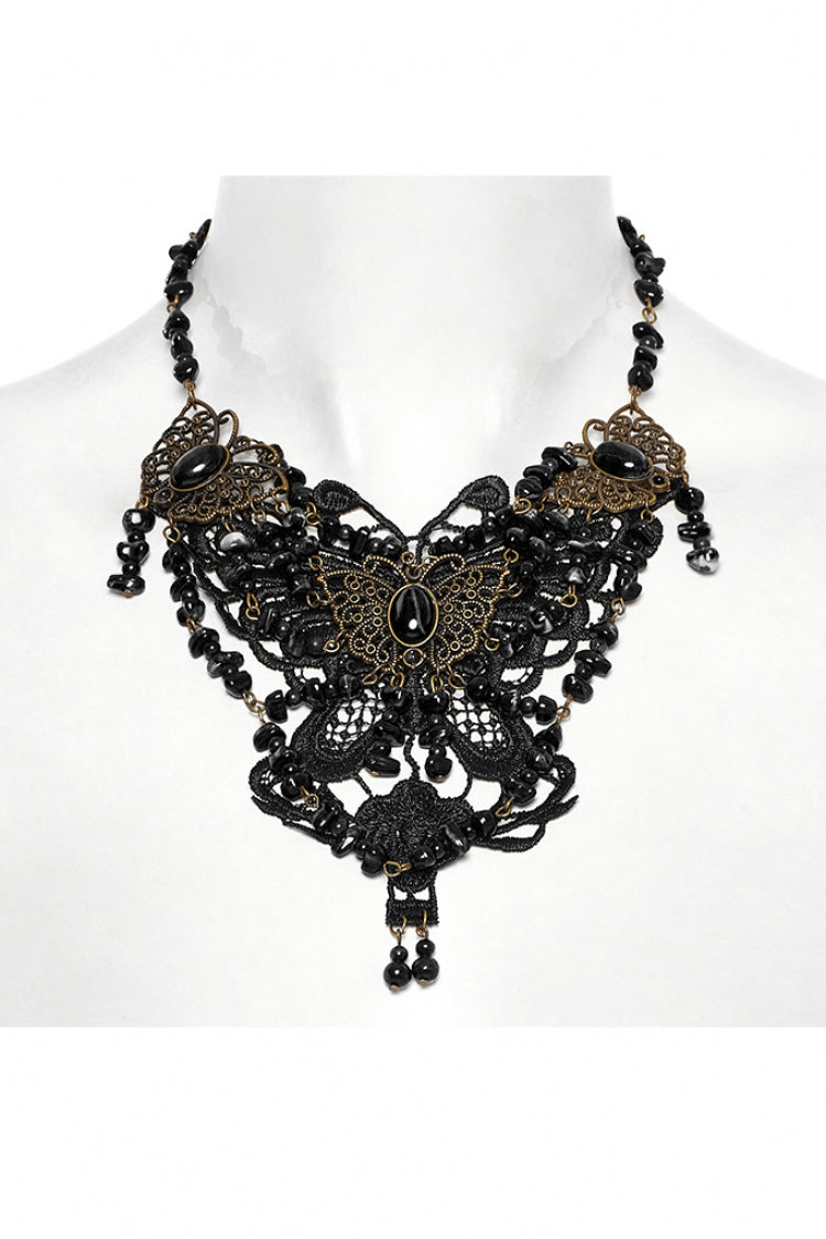 Black Irregular Beaded Butterfly Women's Punk Necklace