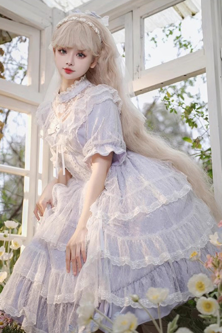 Purple Iris Love Multi-layer Jacquard Bowknot Sweet Elegant Princess Lolita OP Dress