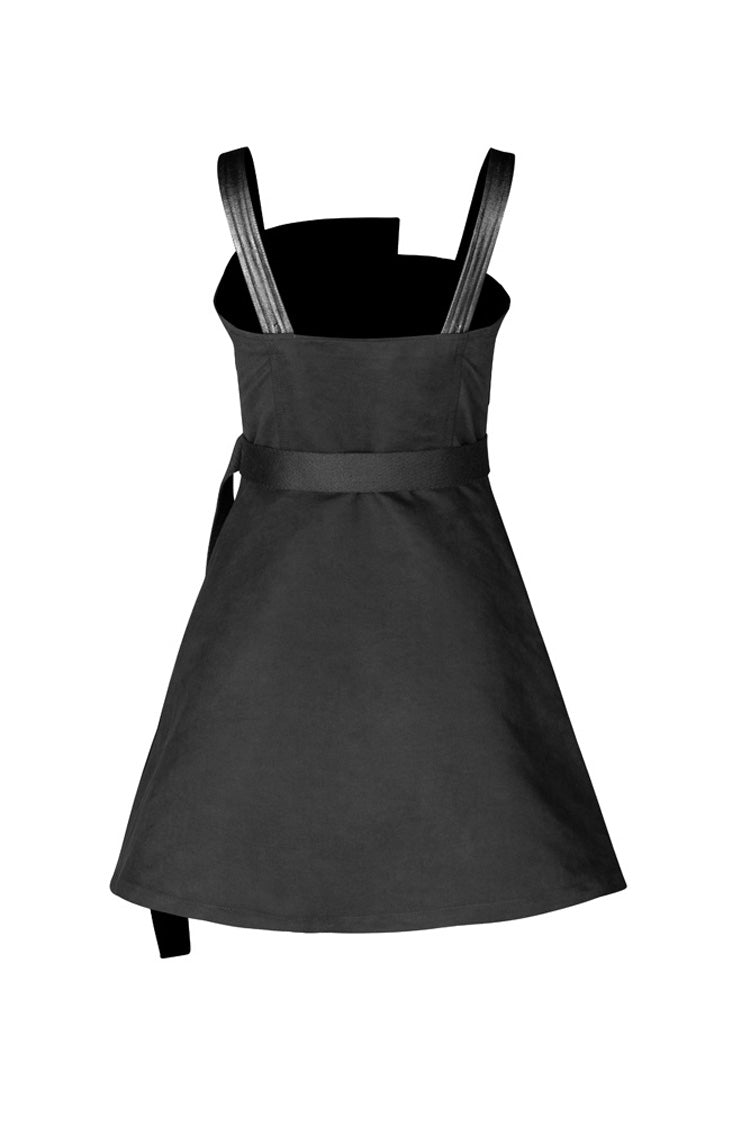 Black High Waist Belted PU Leather Strap Irregular Women's Steam Punk Dress