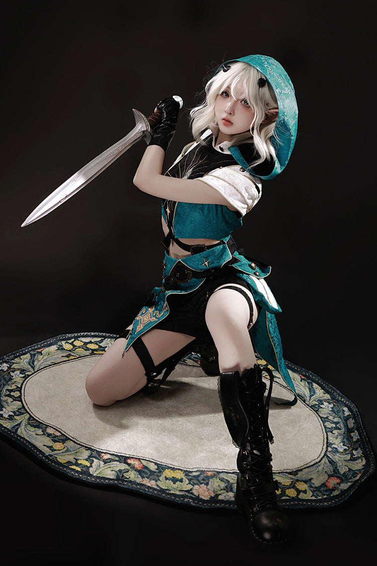 Blue/Green [Traveler’s Outfit] Print Embroidery Hooded Ouji Fashion Sweet Handsome Lolita Set