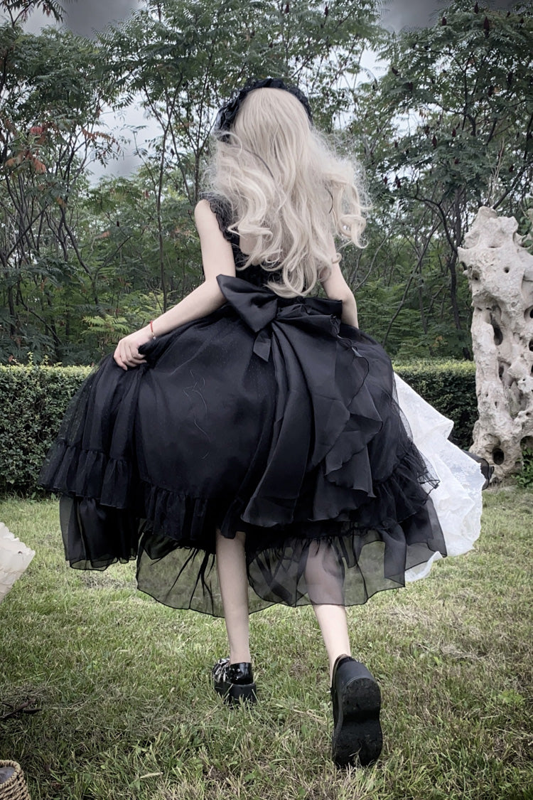 Schwarzes [Mondscheinsonate] Rüschen-Cardigan mit Schleife und Spitze, Gothic Vintage Lolita Jsk Kleid