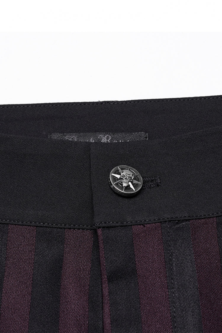 Black/Red High Waisted Striped Print Men's Gothic Suit Pants