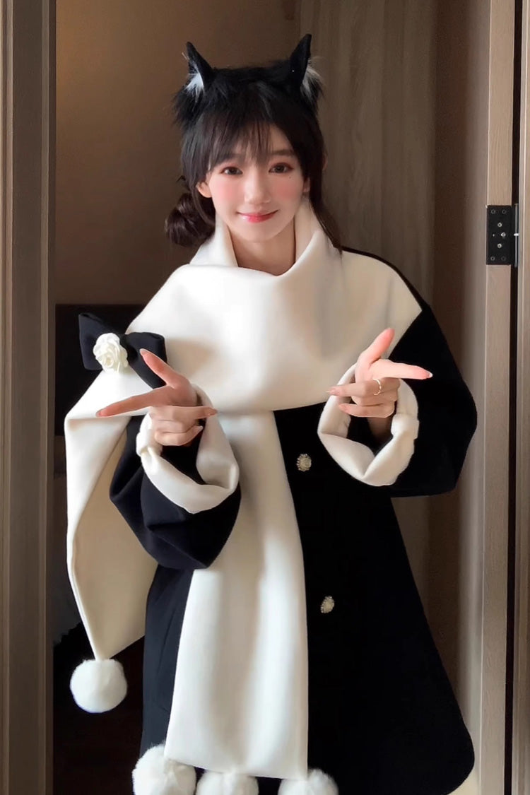 First Snow Bear Bowknot Scarf Design Sweet Japanese Lolita Coat 4 Colors