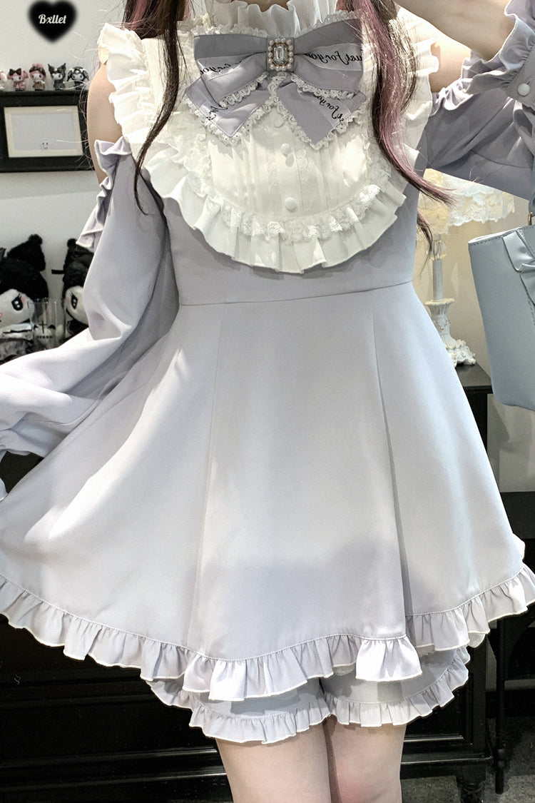 Light Blue [Rose Princess] Off Shoulder Long Sleeves Ruffle Bowknot Gothic Jirai Kei Dress