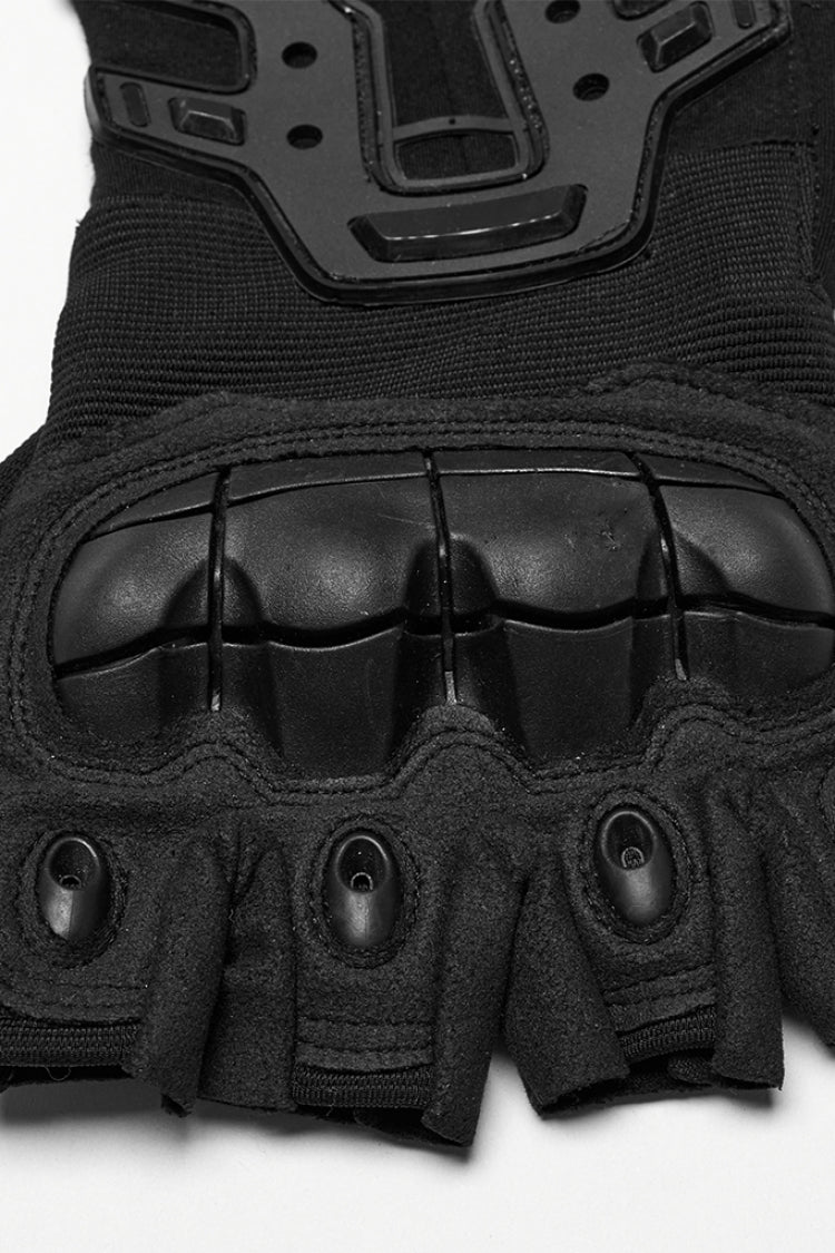 Black Men's Punk Cool Rubber Patched Half-finger Gloves