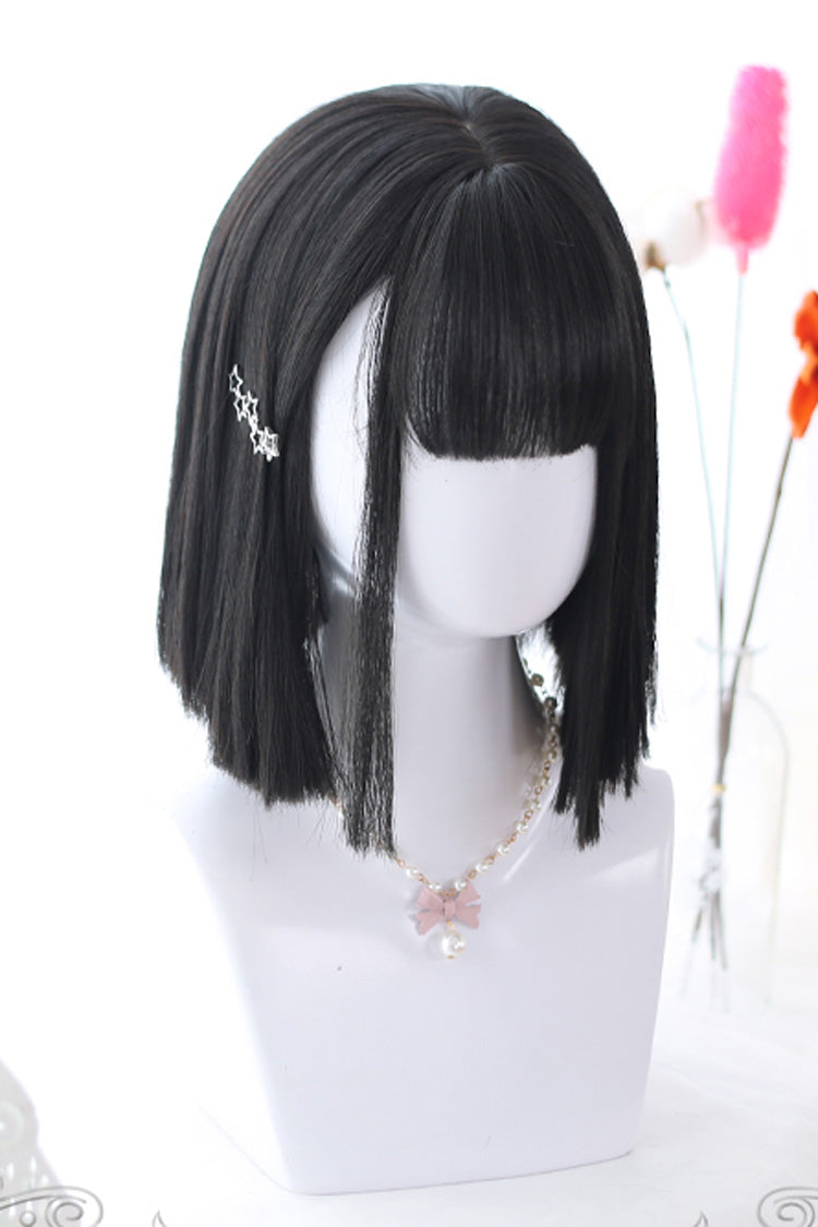 Black Air Bangs Medium Straight Hair Sweet Lolita Wig