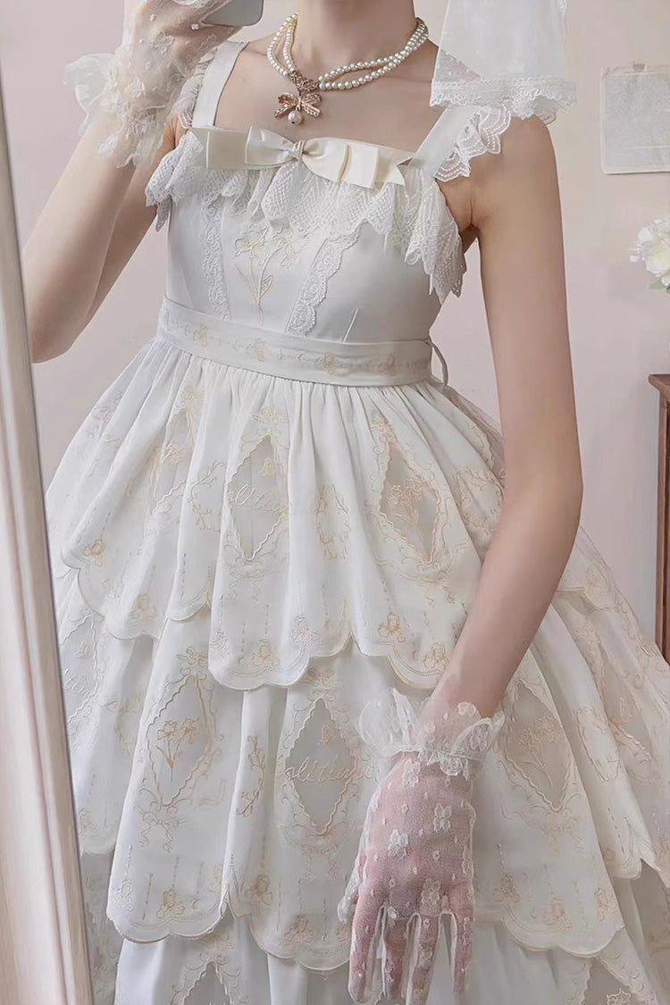 ホワイト多層中空刺繍スイートロリータ Jsk ドレス