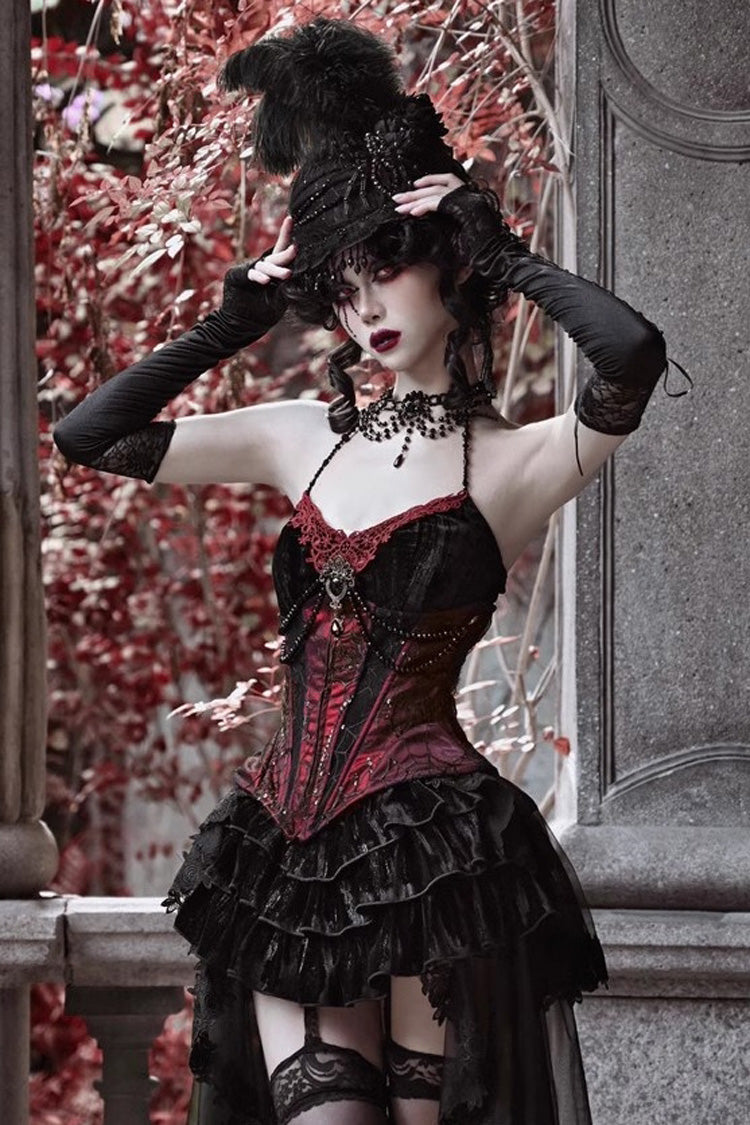 Black/Red Duchess Rococo Fishbone Girdle Multi-layer Ruffle Gothic Lolita Skirt