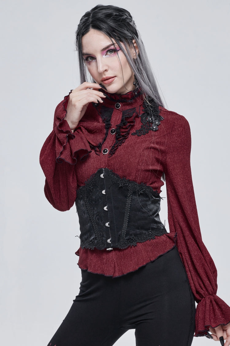 Schwarzes, besticktes Spitzen-Schnür-Schlank-Damen-Gothic-Unterbrustkorsett