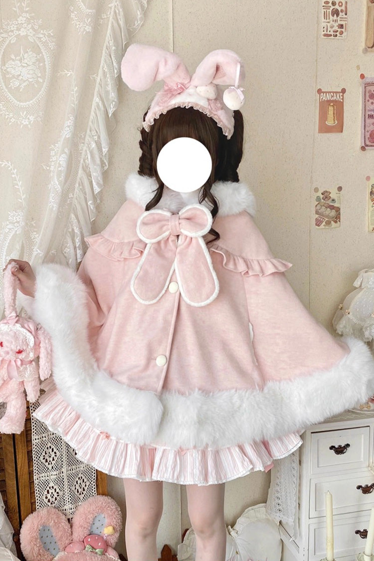 [Woolen Rabbit Ears] Bow Lop-eared Rabbit Sweet Lolita Cloak Coat