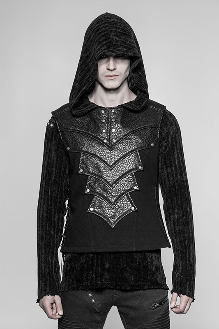 Black Sleeveless Faux Leather Detailed Men's Punk Vest