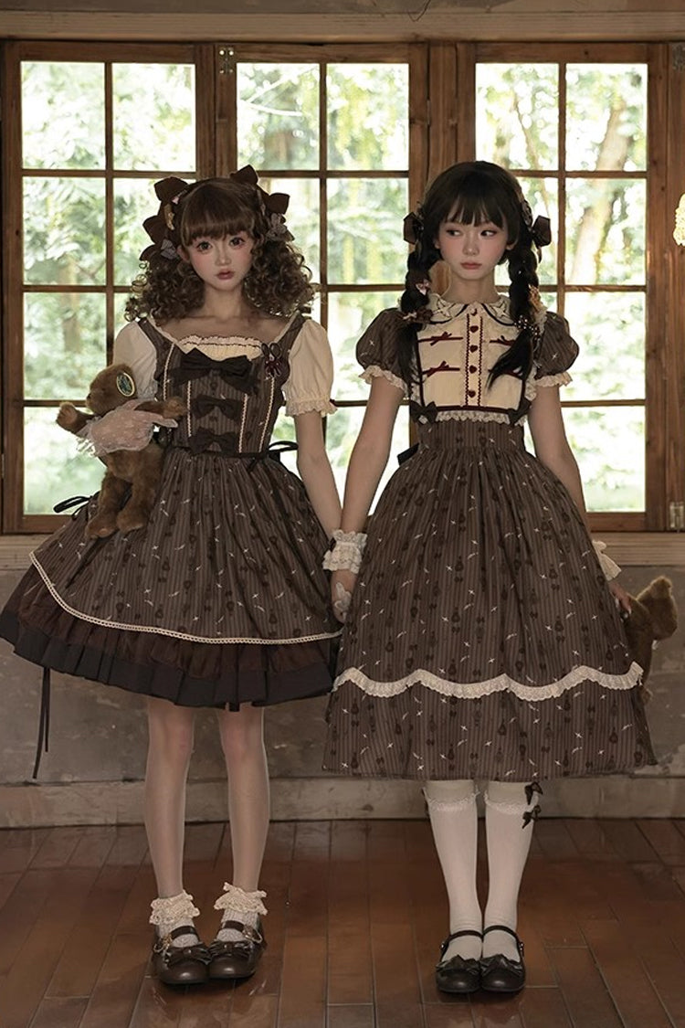 Brown Moro Coco [Hot Air Balloon] Print Ruffle Bowknot Sweet Elegant Princess Lolita Dress