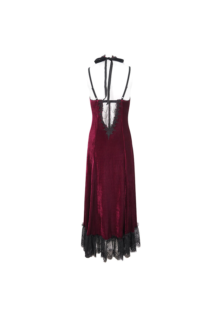 Red Lace Up Lace Hem Slip Long Women's Gothic Dress