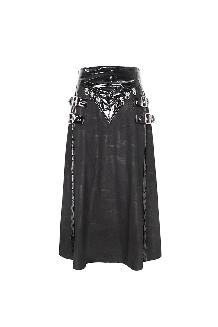 Black Patent Leather Splice Split Men's Punk Skirt