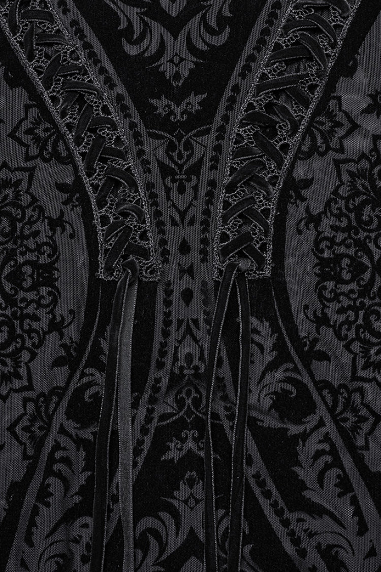 Black Embroidery Lace-Up Sheer Mesh Women's Gothic Skirt