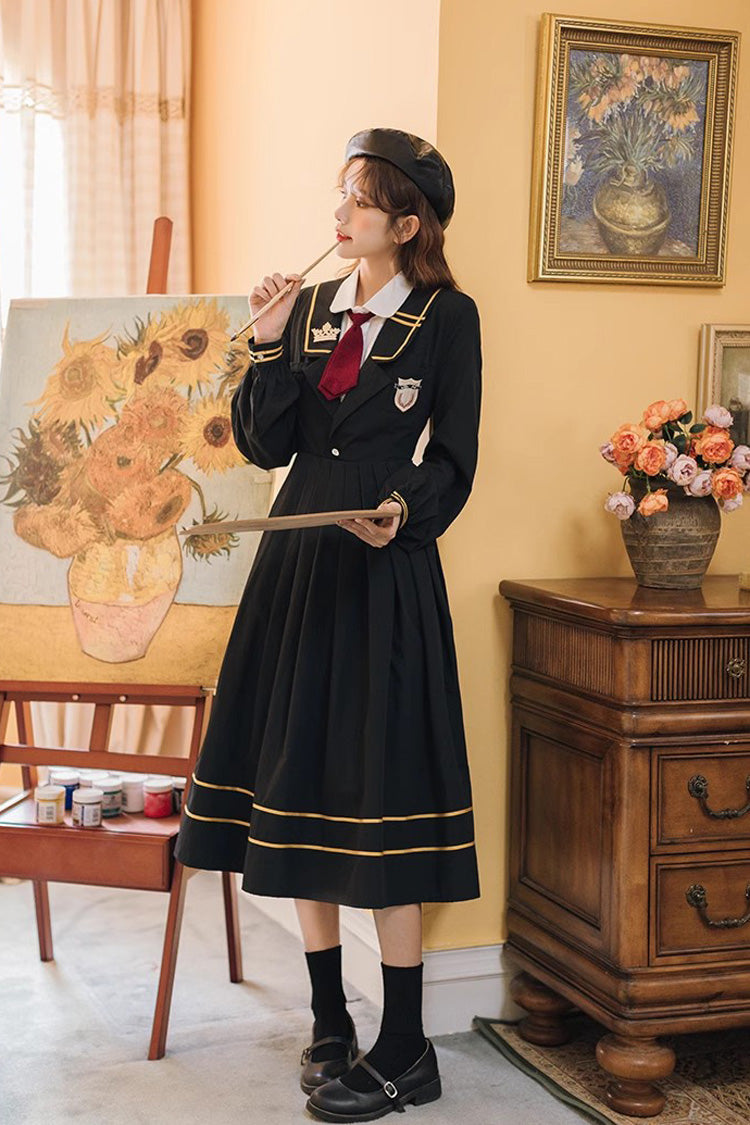 Black Long Sleeves Embroidery Sweet College Style Elegant Lolita Dress