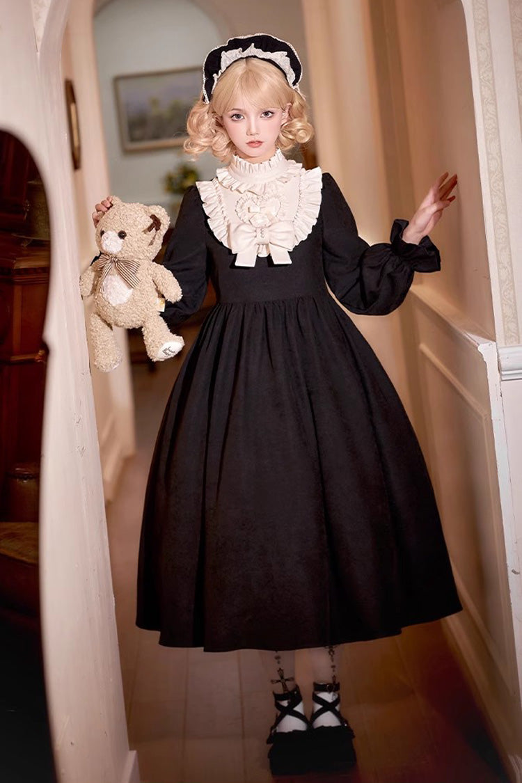 Black [Twilight Choir] Long Sleeves Bowknot Lace Sweet Vintage Lolita Dress 2 Versions