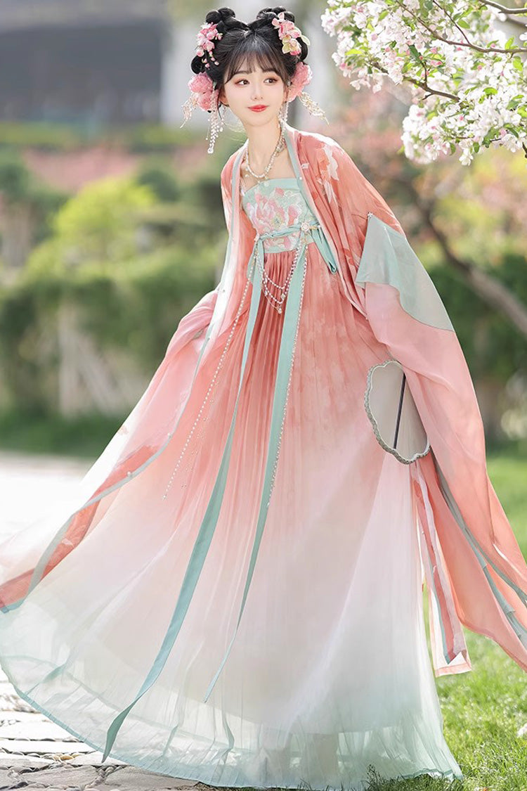 Pink Long Sleeves Print Embroidery Sweet Hanfu Full Set