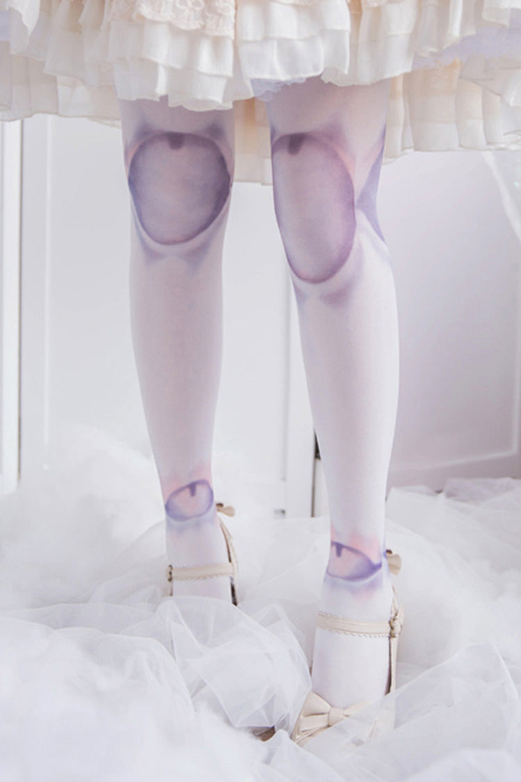 White Print Doll Sphere Patch Lolita Tights